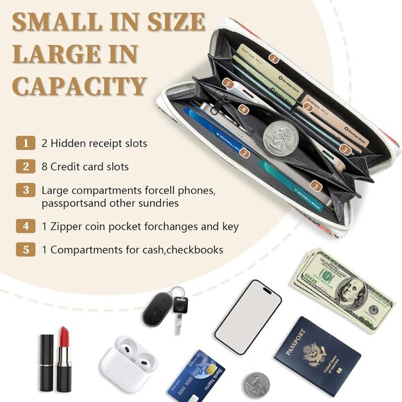 White Tiger Women's RFID Blocking Wallet with Hand Strap, 10 Card Slots & ID Win - Picture 3 of 7